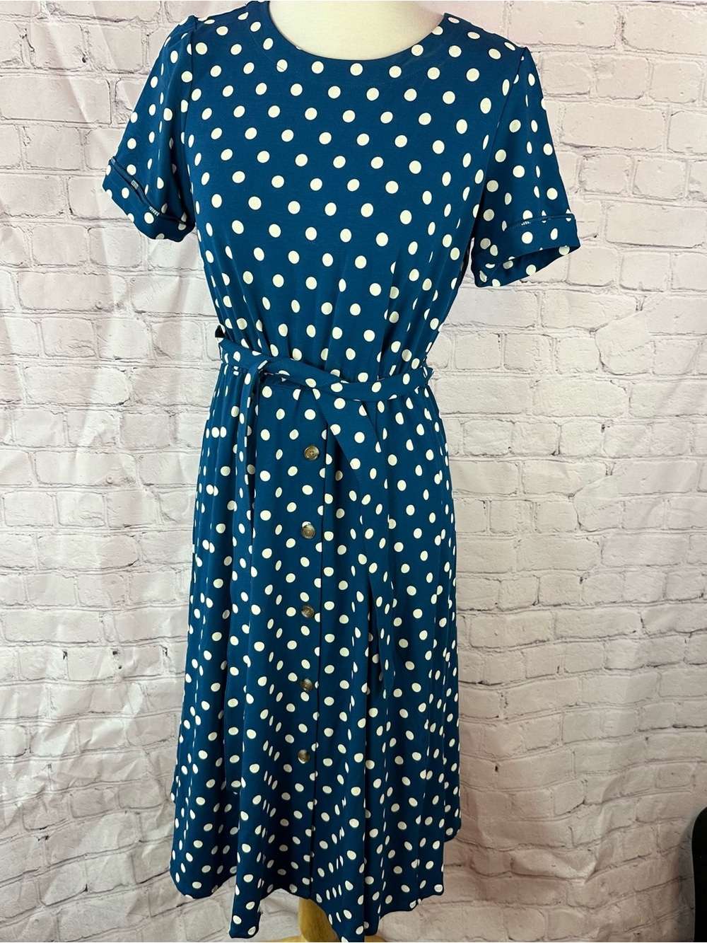 J. Jill Polka Dot Midi Dress Tie Waist women S a-line retro classic minimalist